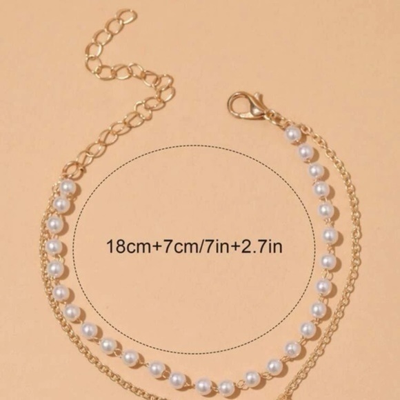 Faux Pearl Layered Bracelet Golden Chain - Picture 4 of 6